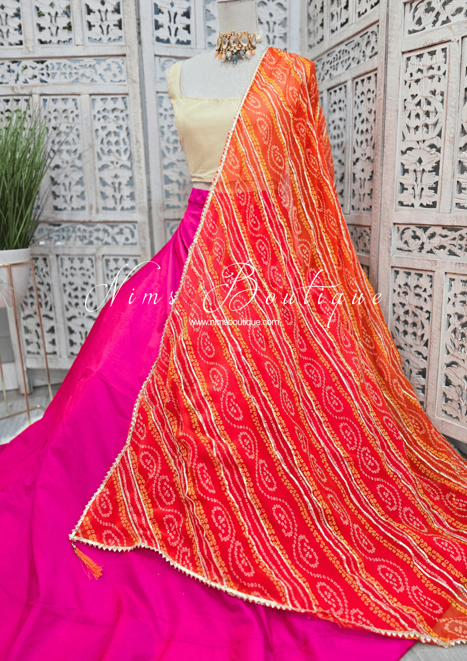 Nims Boutique Orange Bandhani Dupatta/Chunni