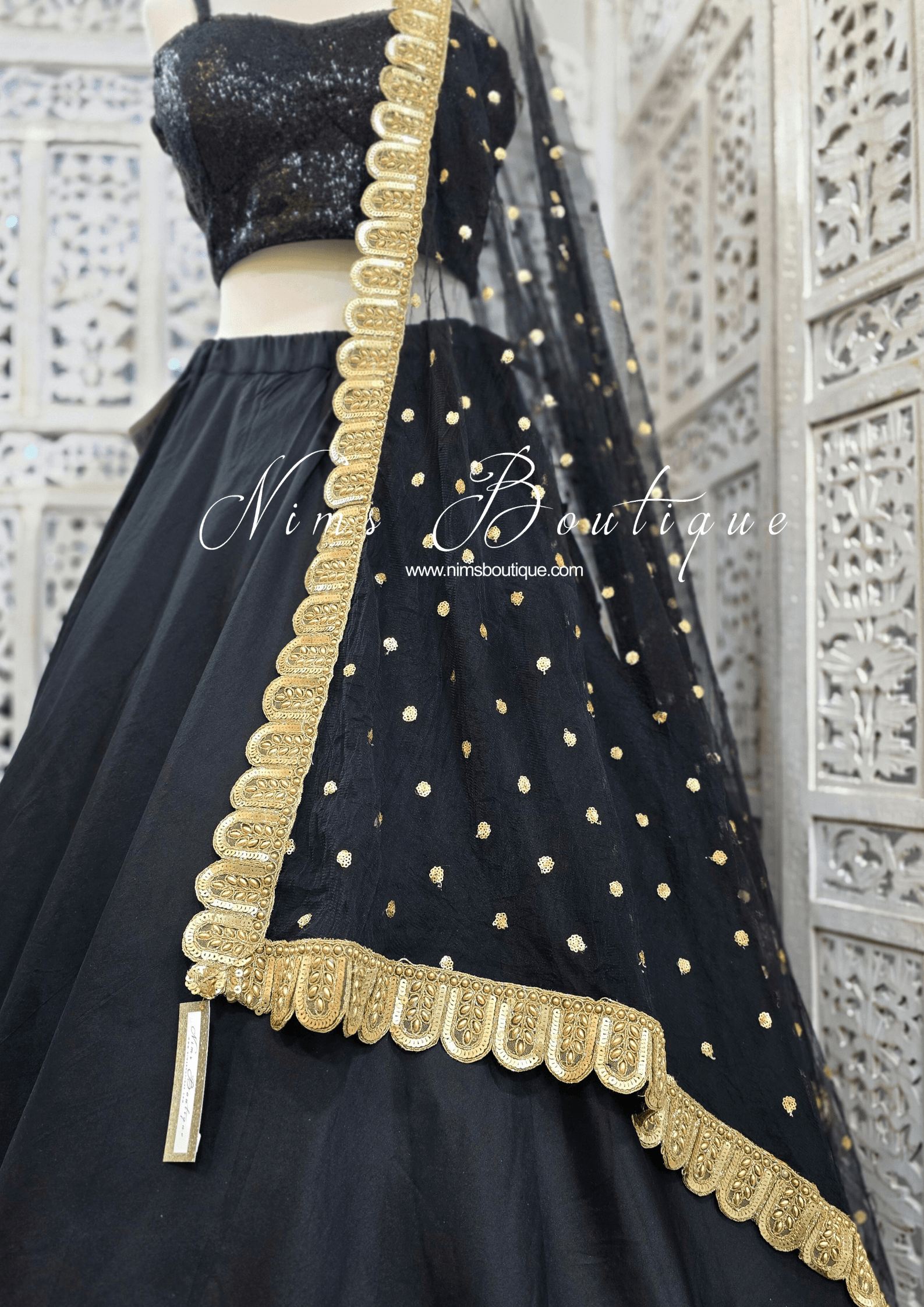 Nims Boutique Mira Luxury Black Net Embroidered Dupatta/Chunni