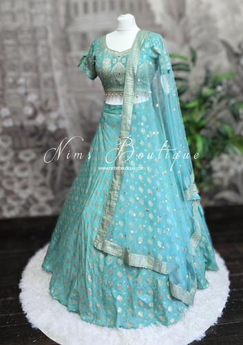 Aqua Blue Embellished Lehnga (Size 10-12)