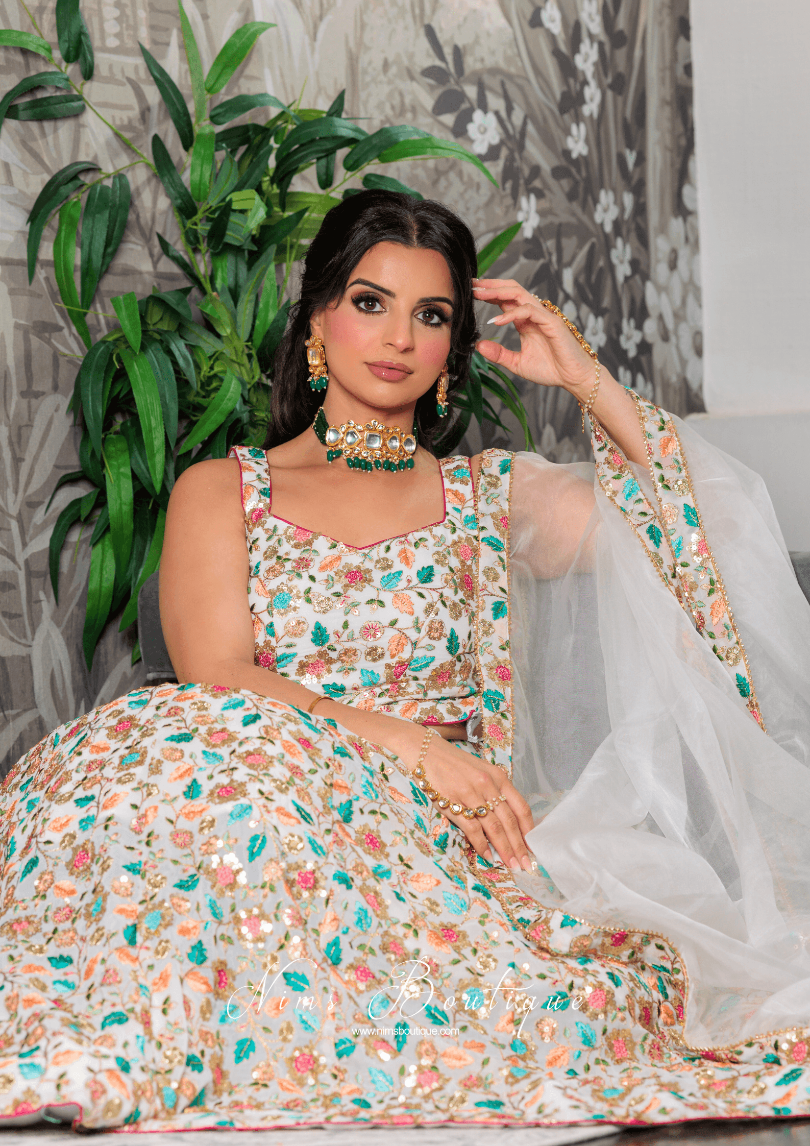 Nims Boutique Aditi Luxury Ivory Multicolour Lehnga sizes 6-16