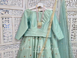 Mint Silk High Neck Blouse with sleeves (4-20)