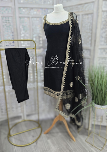 Nims Boutique Black Silk Pajami Suit Size 10-12