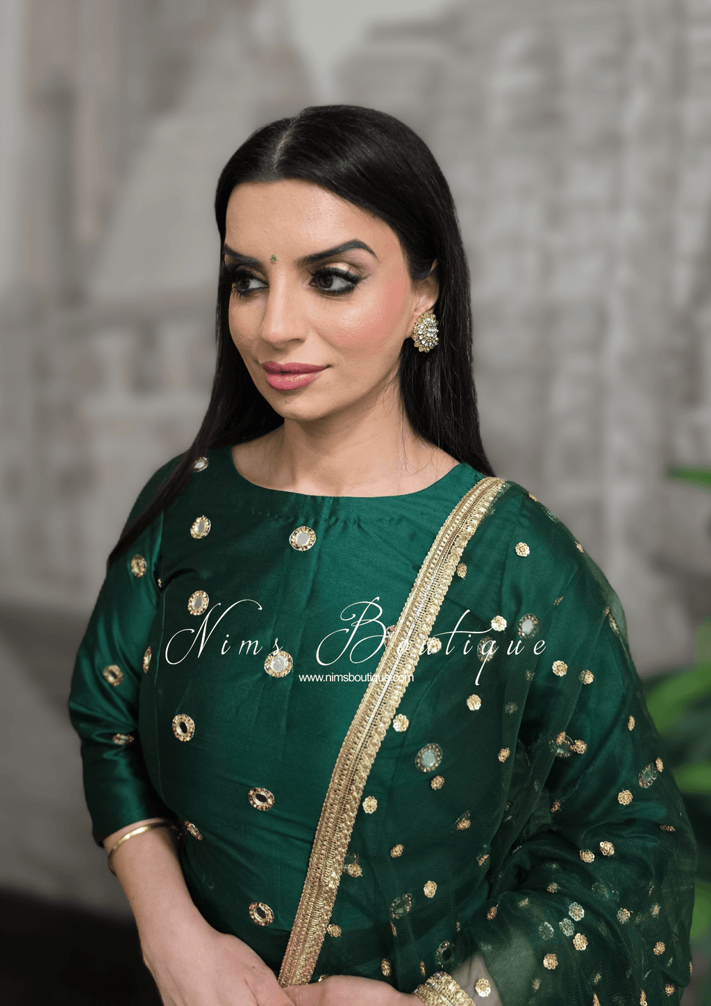 Nims Boutique Rani Luxury Silk Dark Green Mirror readymade skirt/lehnga size 4-18