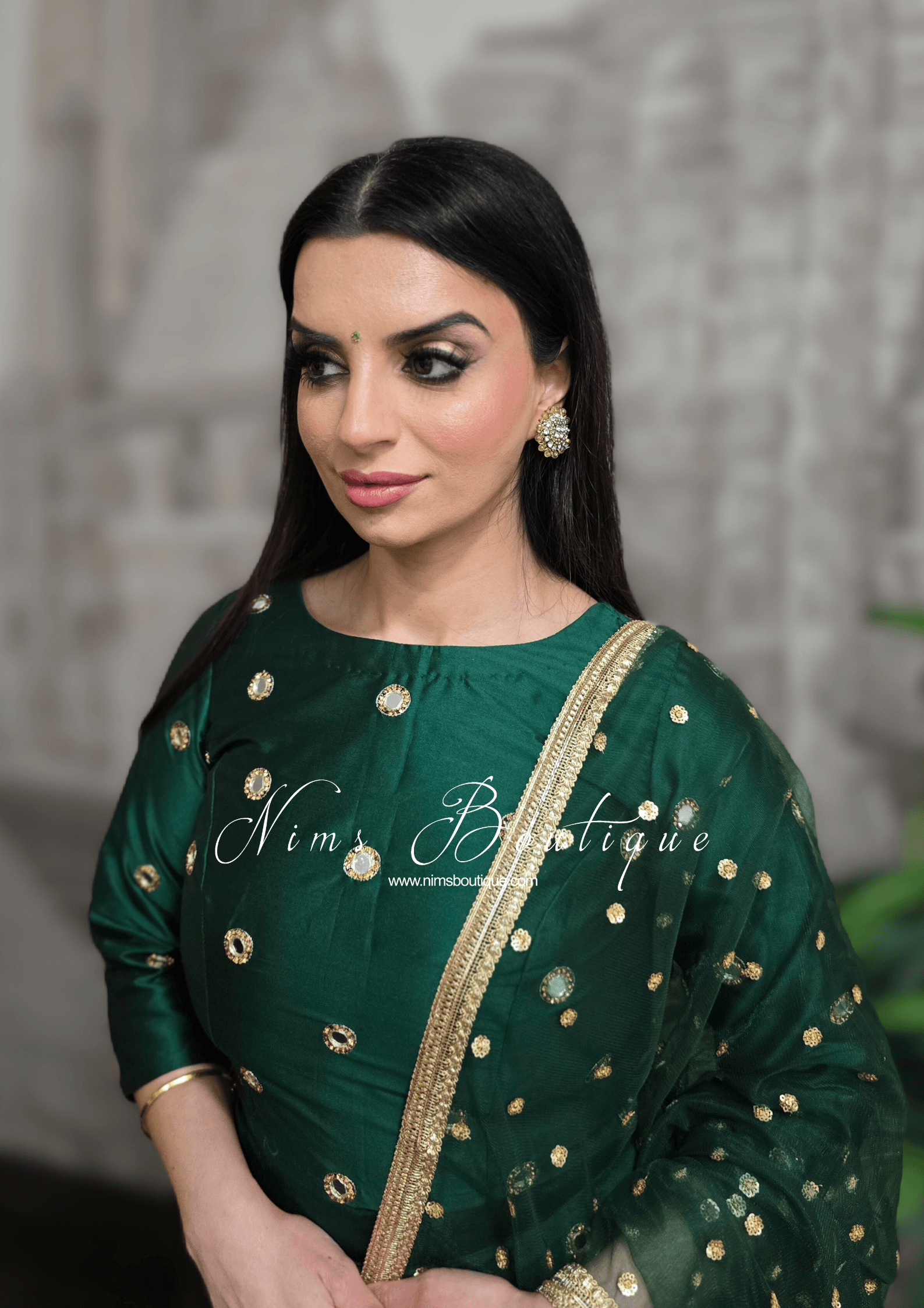 Nims Boutique Rani Luxury Silk Dark Green Mirror readymade skirt/lehnga size 4-18