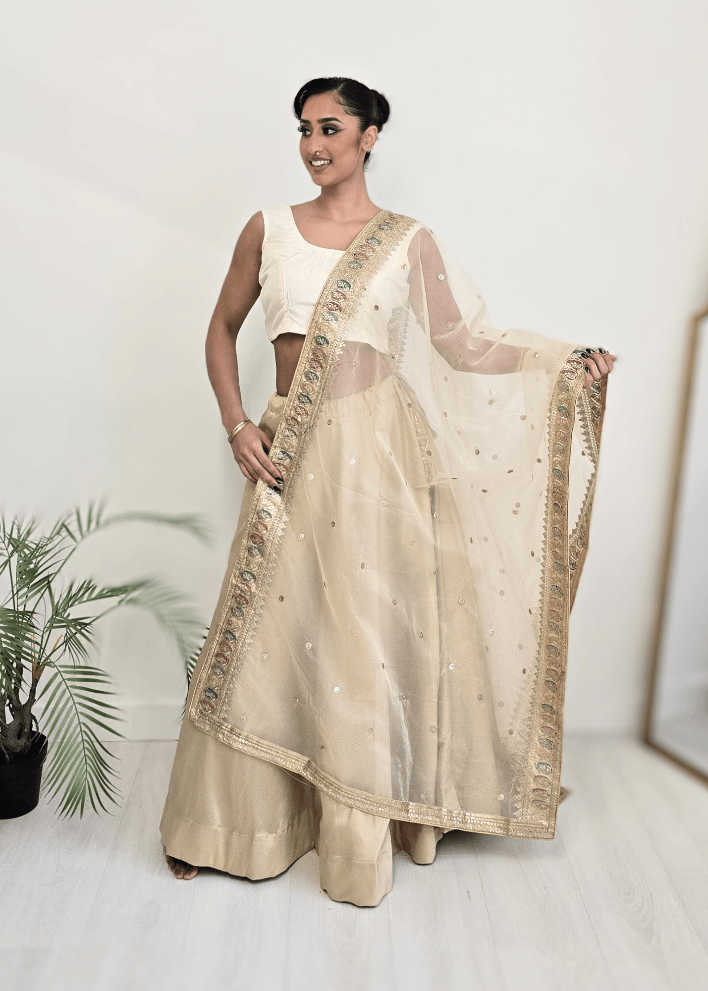 Nims Boutique Sunidhi Gold Multicolour Organza Dupatta/Chunni