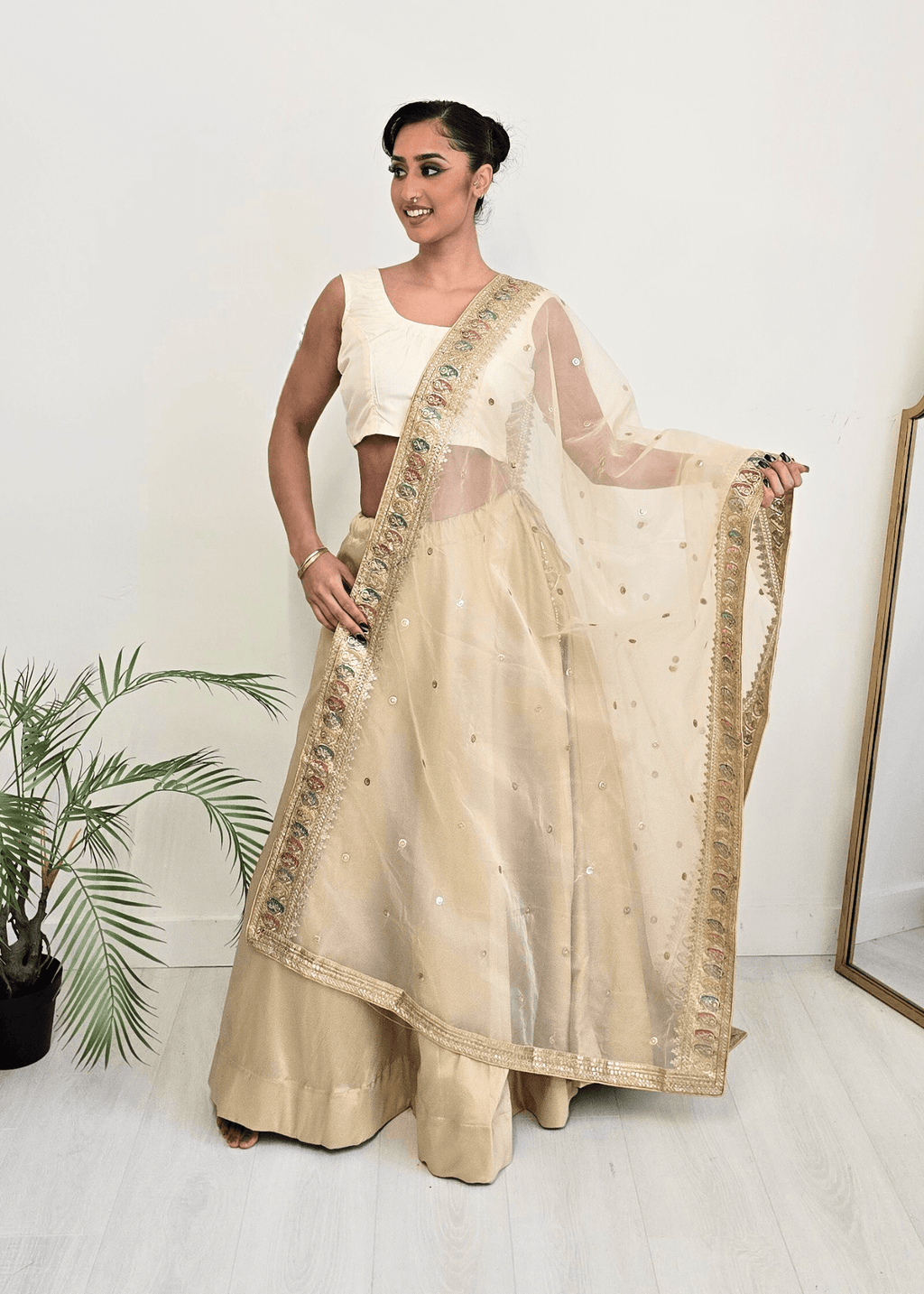 Nims Boutique Sunidhi Gold Multicolour Organza Dupatta/Chunni