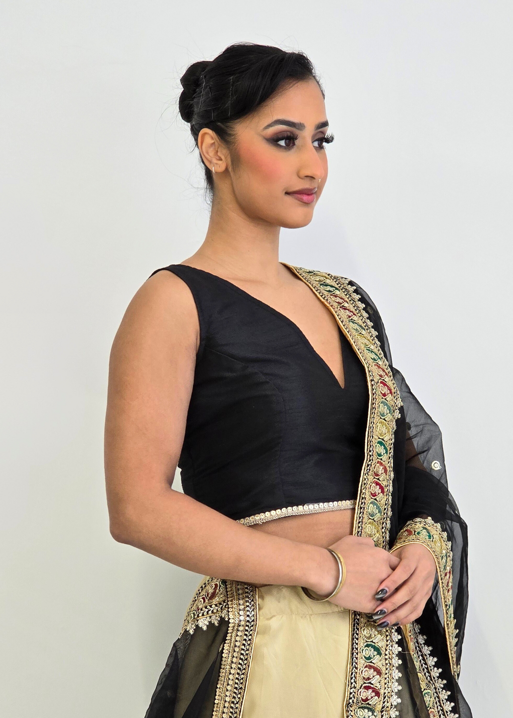 Nims Boutique Rupa Black Luxury Silk V Neck Blouse size 4-16
