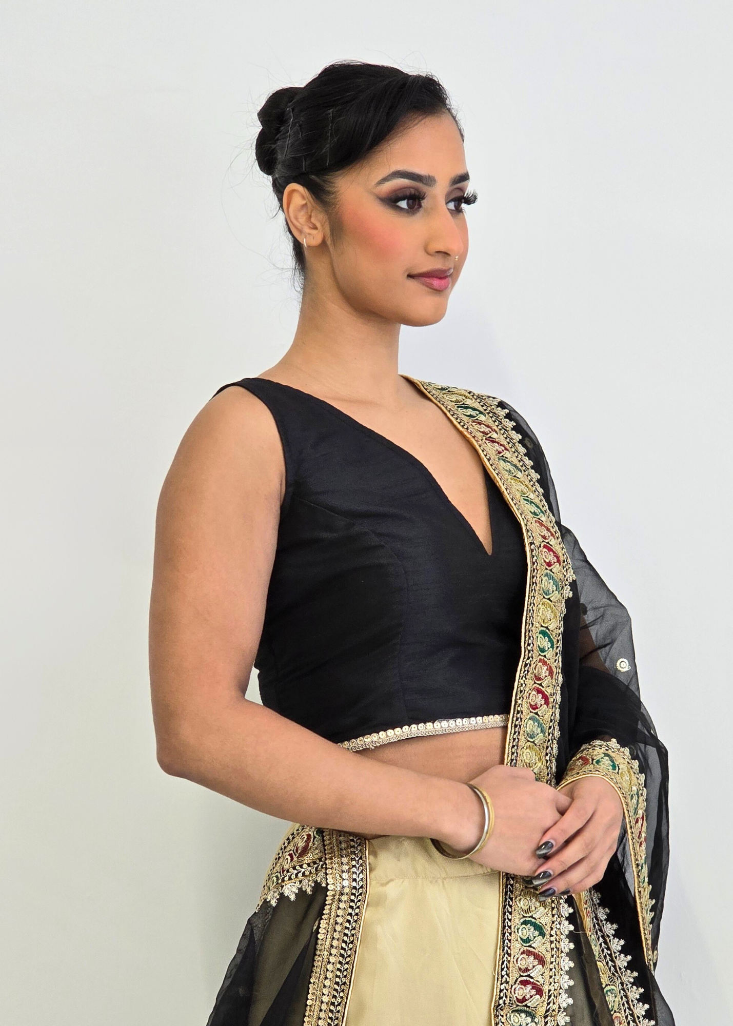 Nims Boutique Rupa Black Luxury Silk V Neck Blouse size 4-16