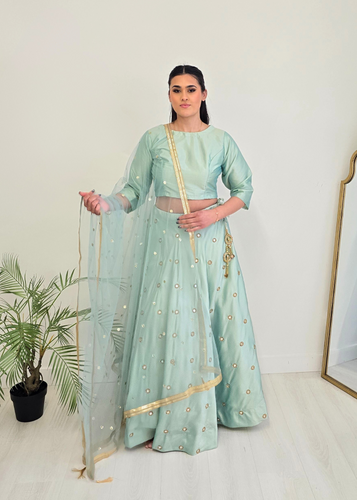 Nims Boutique Dusky Mint Net Sequin Dupatta/Chunni