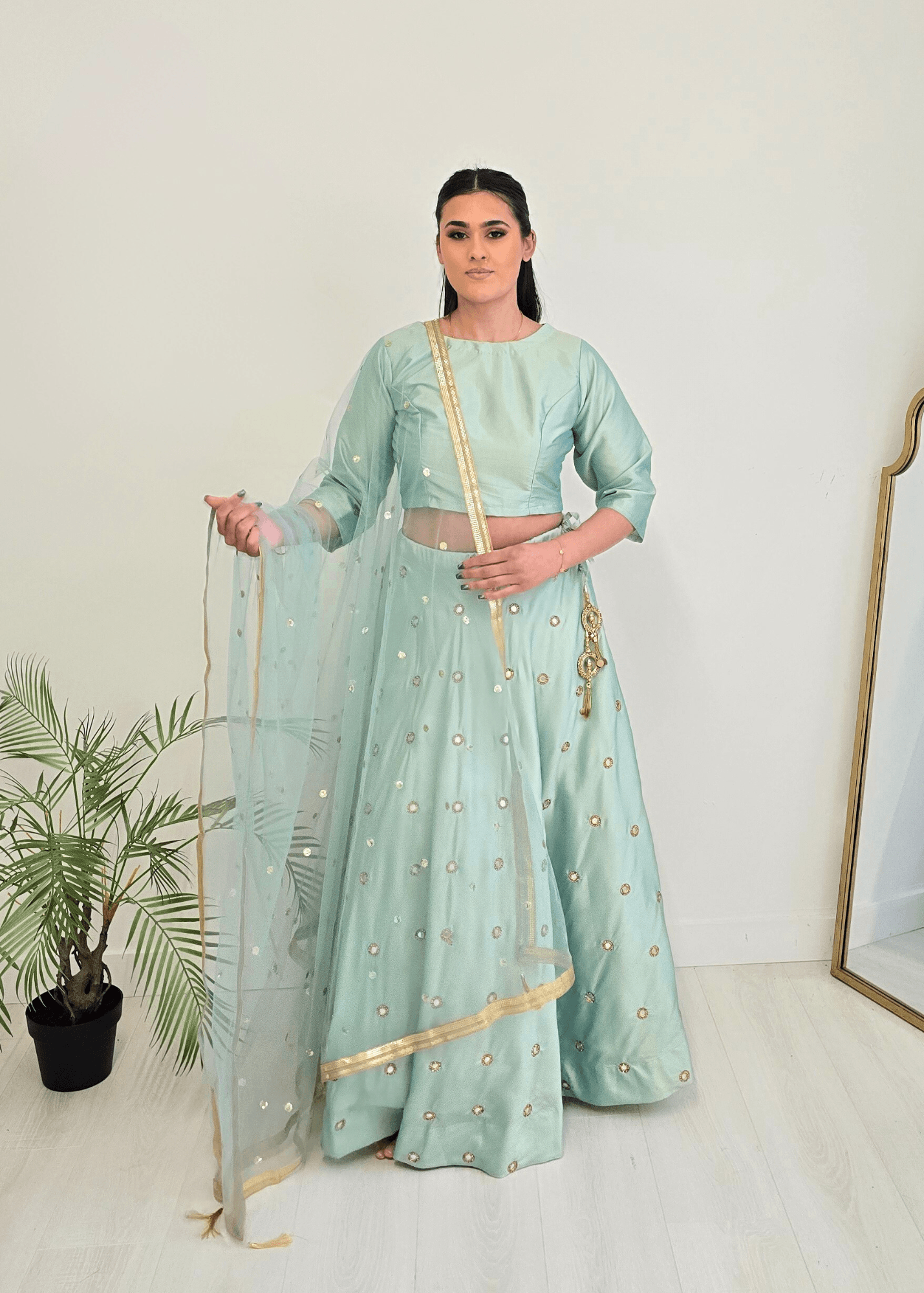 Nims Boutique Rani Luxury Mint Mirror readymade skirt/lehnga size 4-24