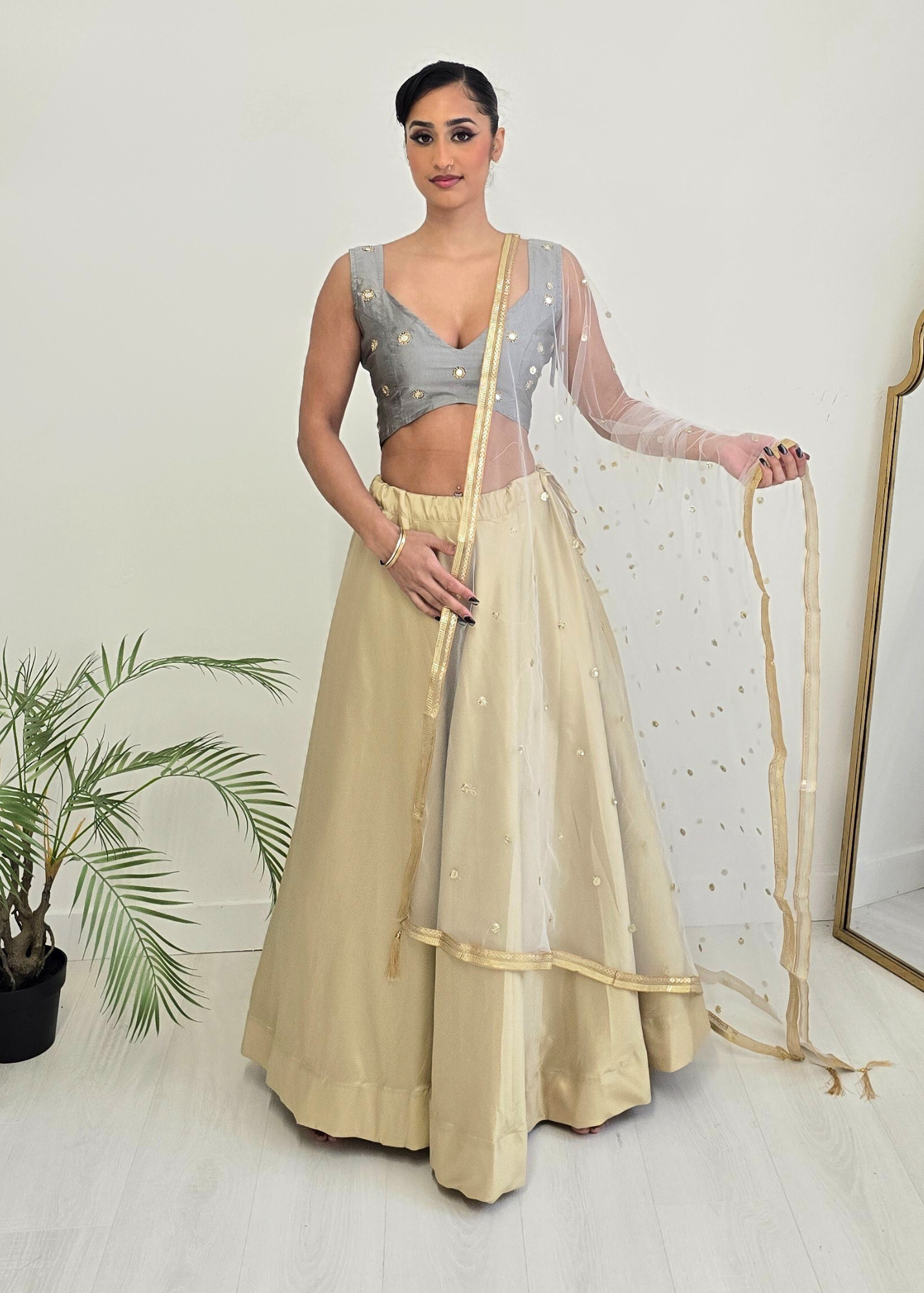 Nims Boutique Readymade Light Gold Silk skirt/lehnga sizes 4-22