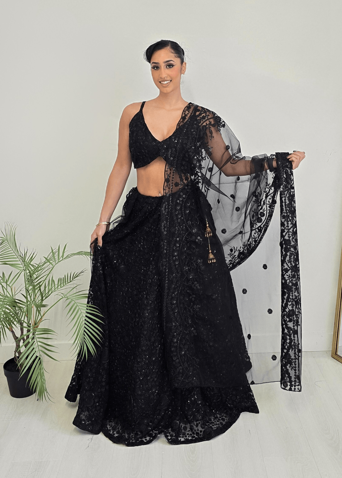 Nims Boutique Ayesha Black Net Embellished Luxury Skirt sizes 4-22
