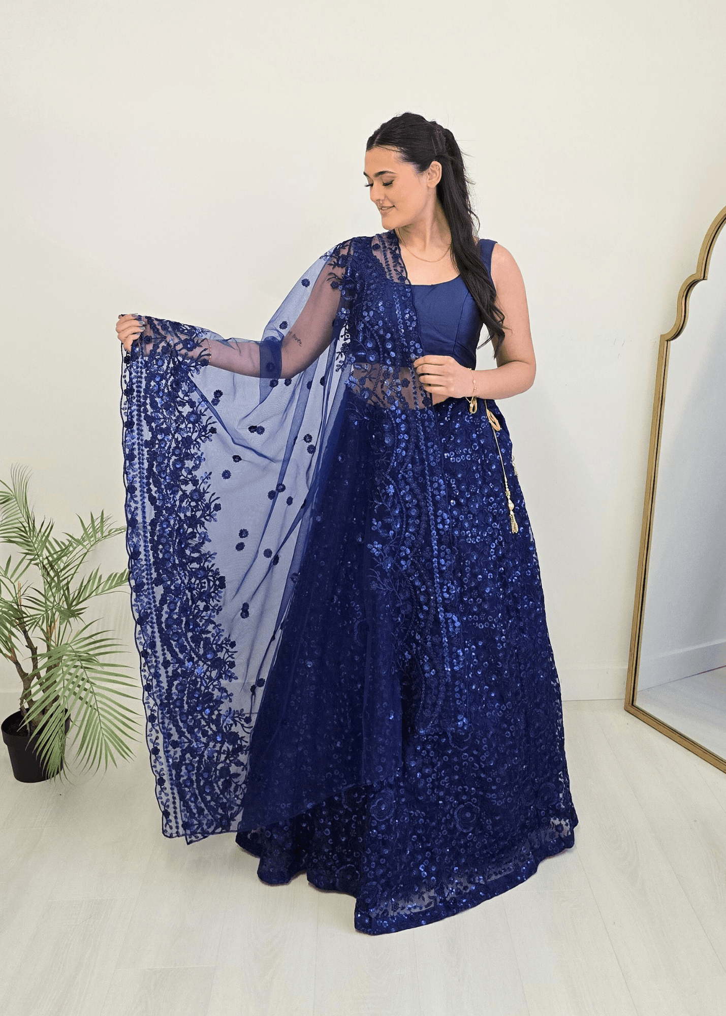 Nims Boutique Ayesha Luxury Navy Blue Net Embroidered Dupatta/Chunni