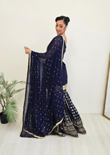 Vaani Navy One Shoulder Luxury Gharara Suit (sizes 6-14)