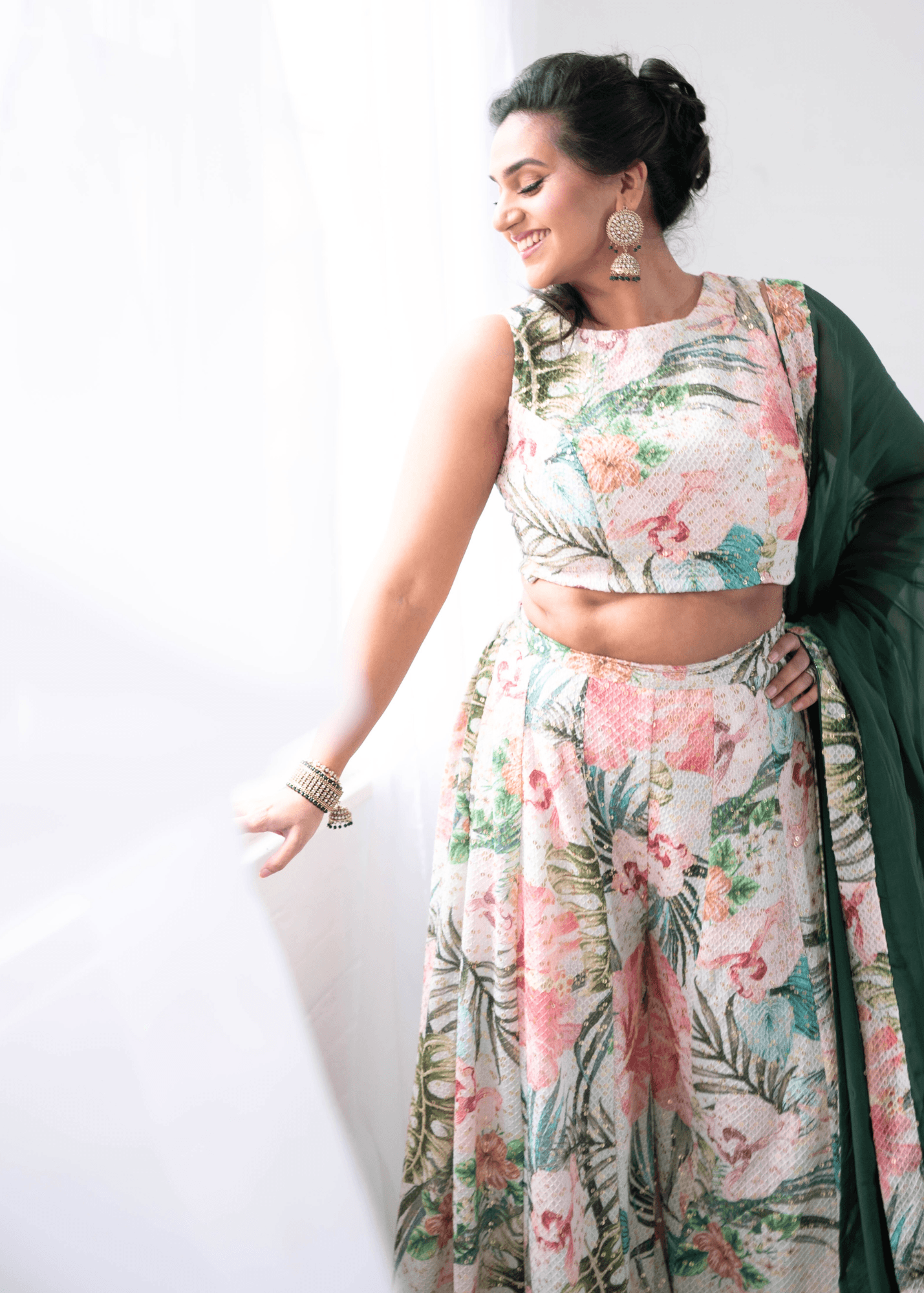 Nims Boutique Isabella Ivory & Green Floral Blouse