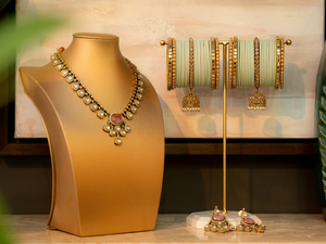 Nims Boutique Kavya Pink Stone Jewellery Set