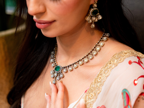 Nims Boutique Kavya Green Stone Jewellery Set