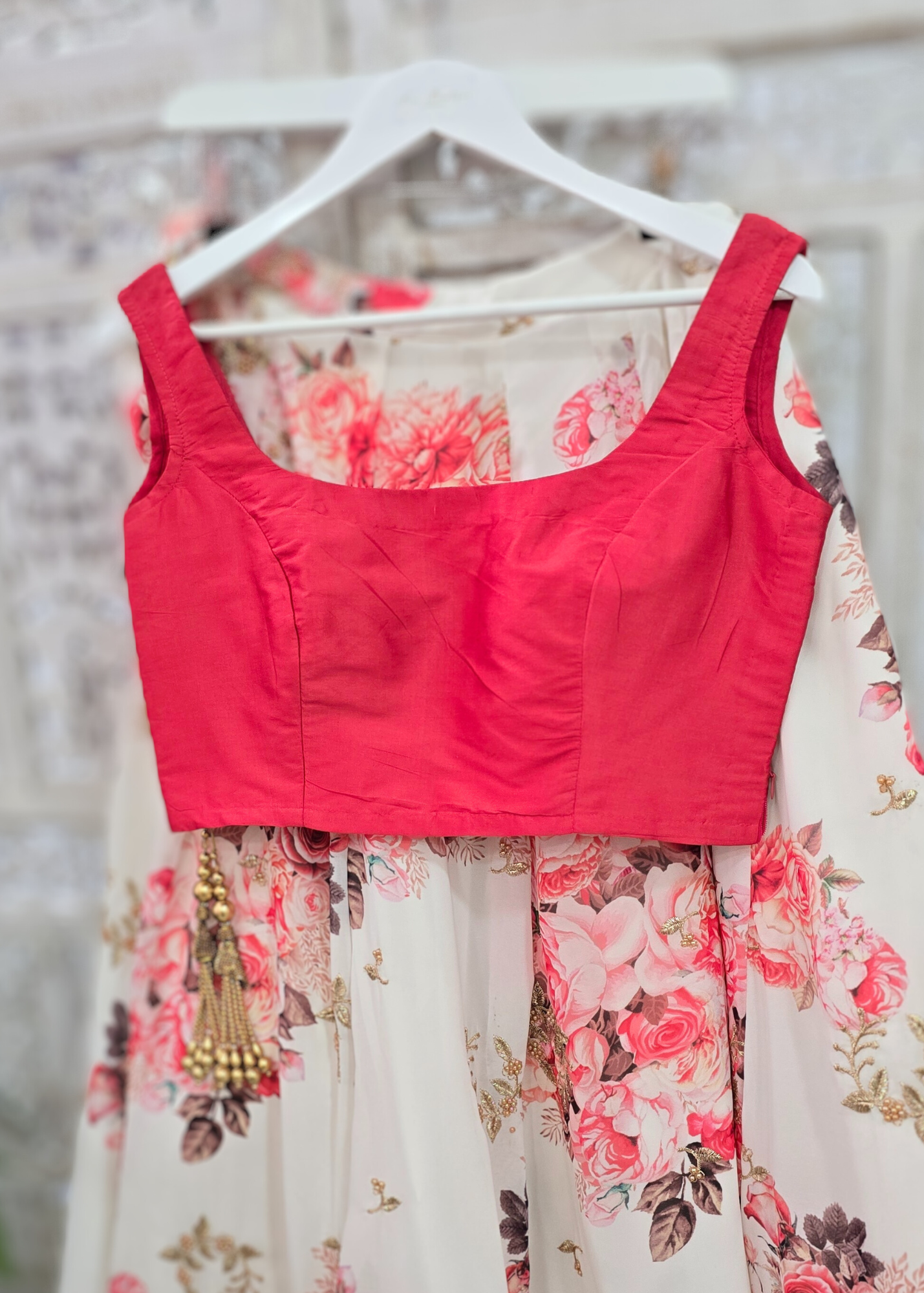 Sleeveless Coral Silk Blouse (8-28)