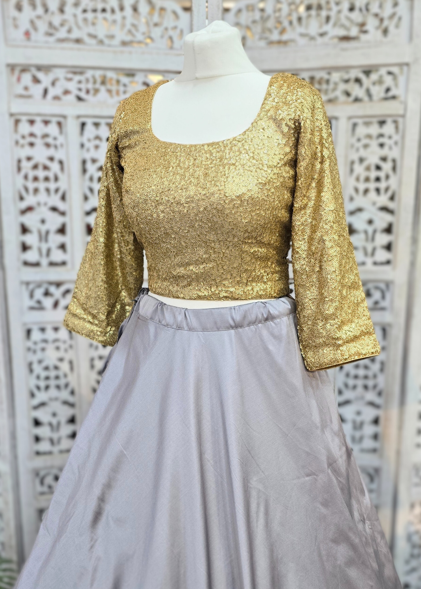 Luxury Rose Gold Sequin Long Sleeve Blouse with latkans (size 10-22)