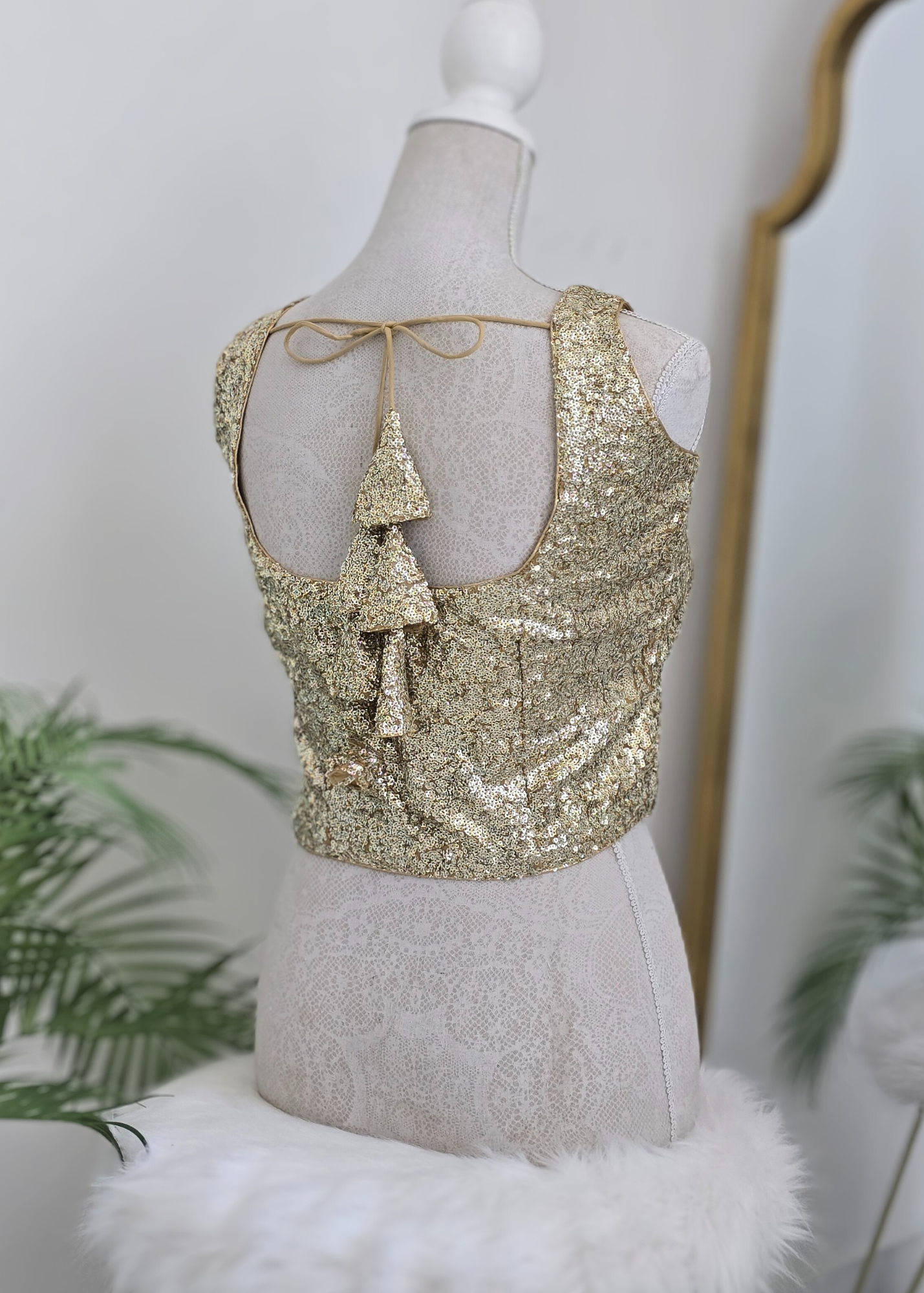 Gold Sequin Sleeveless Blouse Longer length with latkans (4-26)