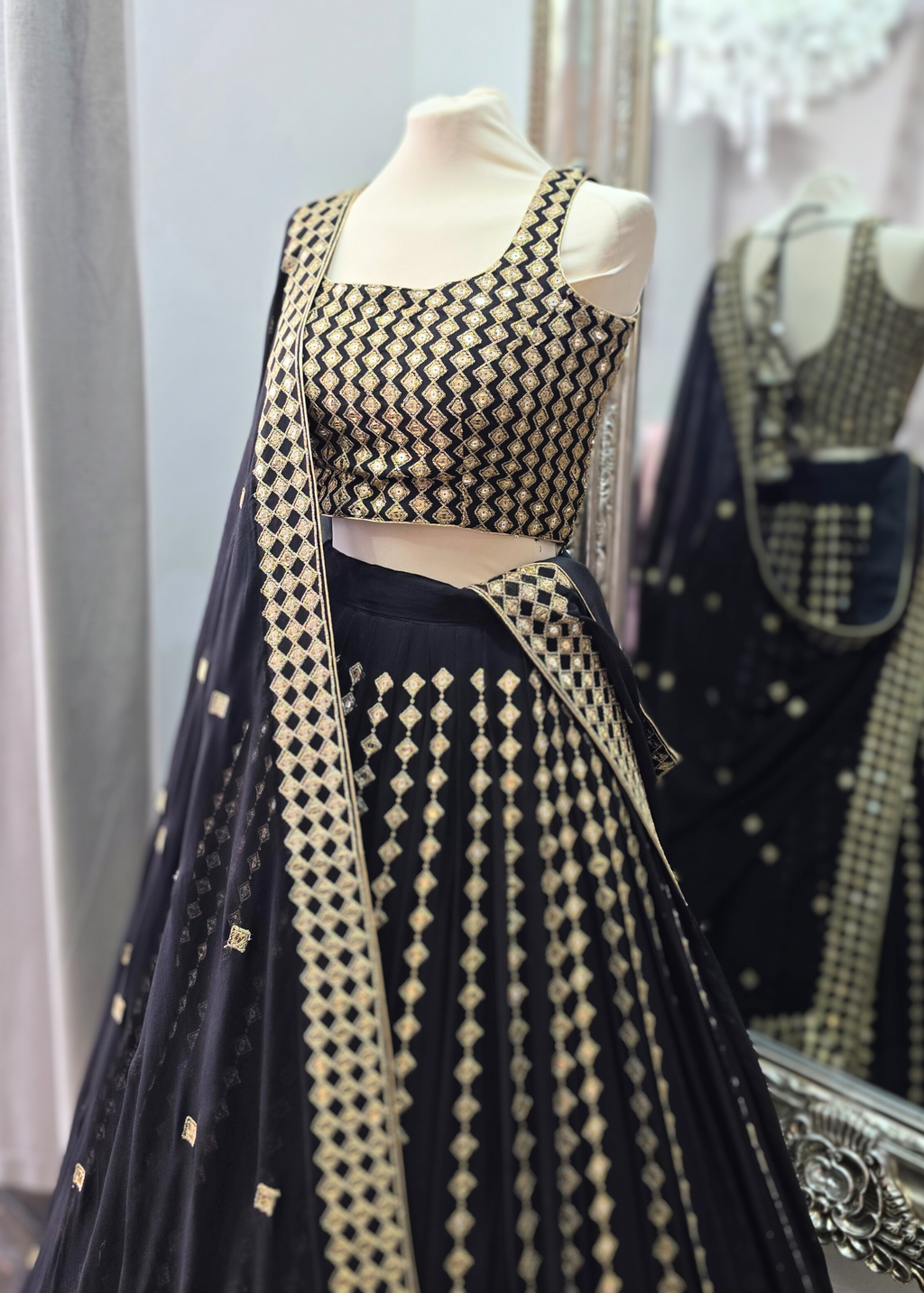 Karina Luxury Sleeveless Black & Gold Lehnga (sizes 10-18)