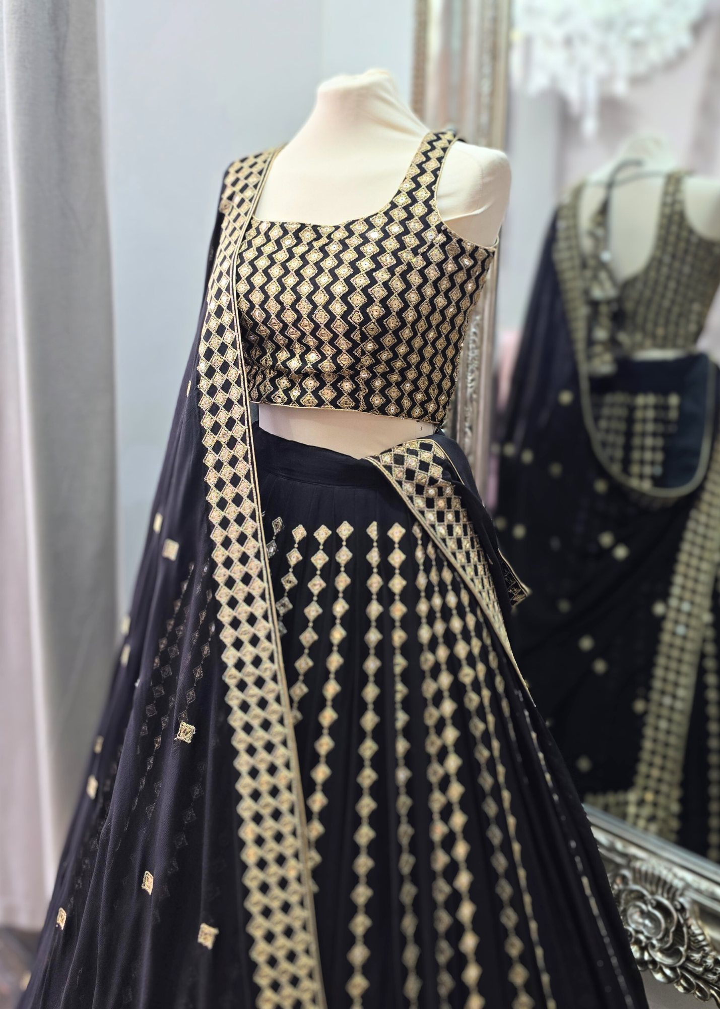 Karina Luxury Sleeveless Black & Gold Lehnga (sizes 10-18)