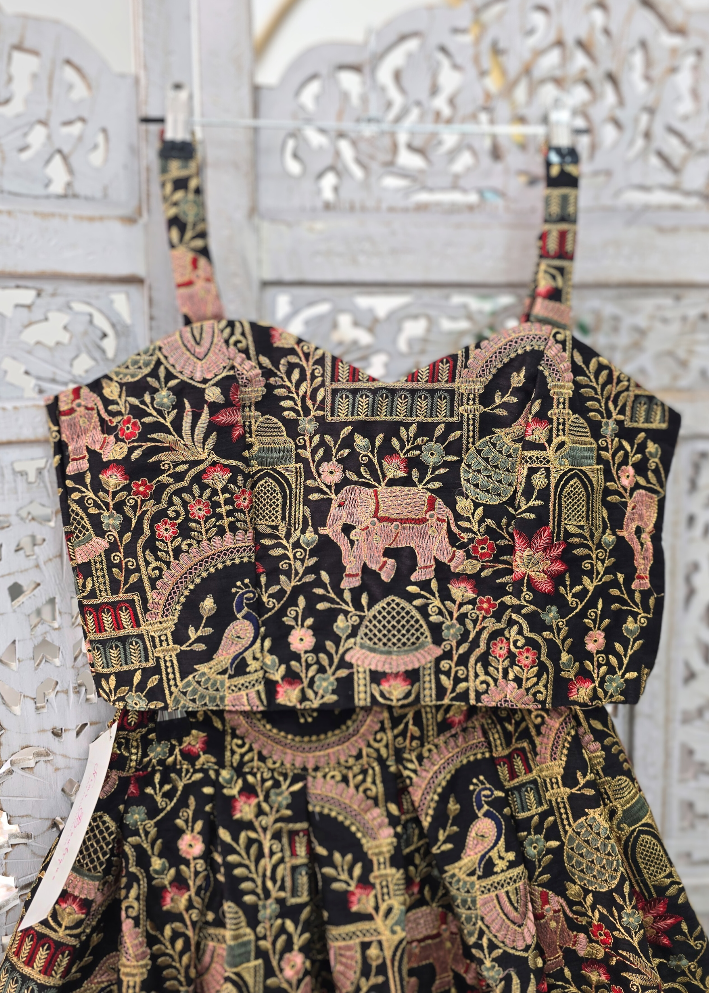 Elephant Black Embroidered Strap Blouse (4-16)