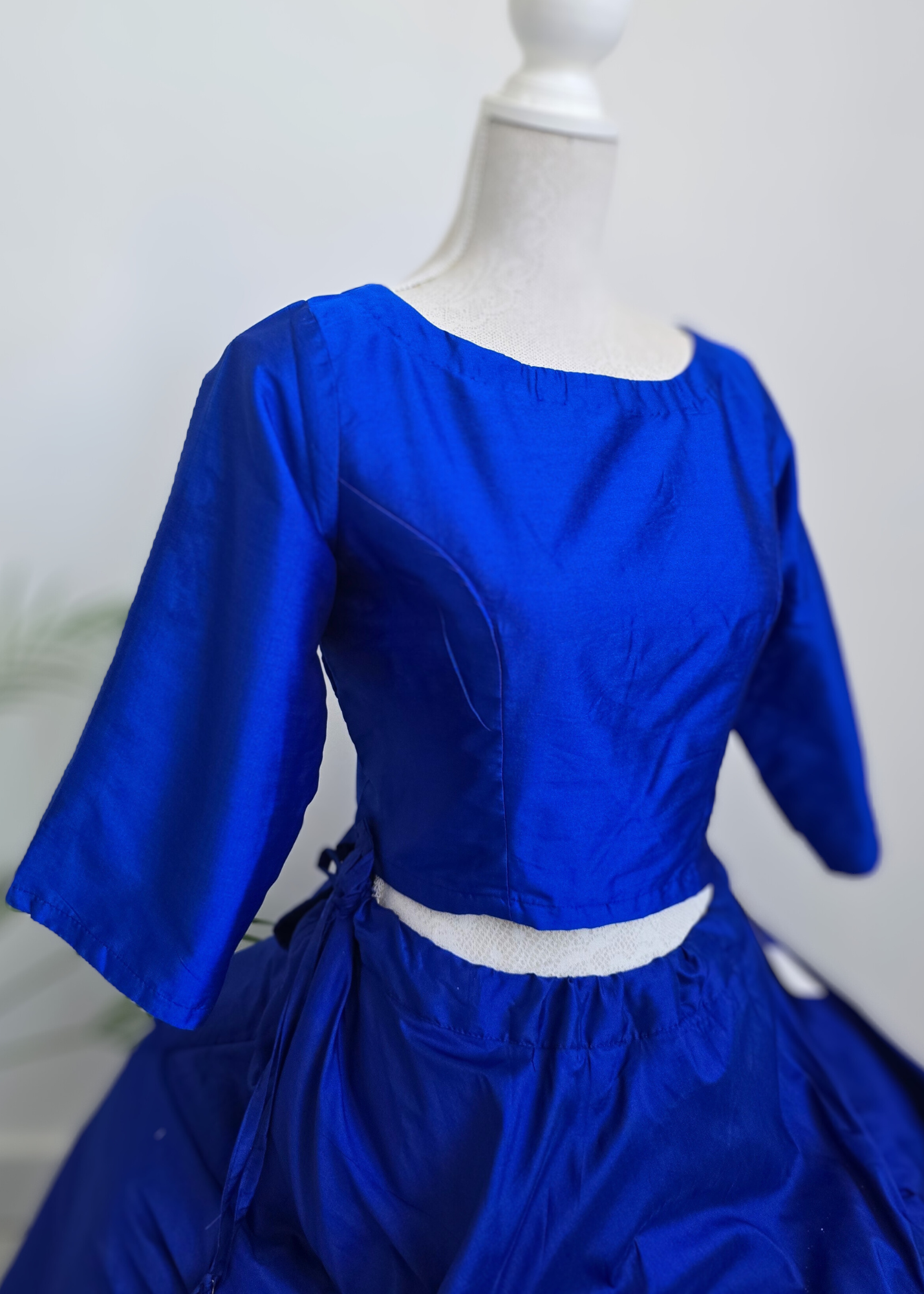 Royal Blue Pure Silk High Neck Blouse with sleeves (size 4-24)