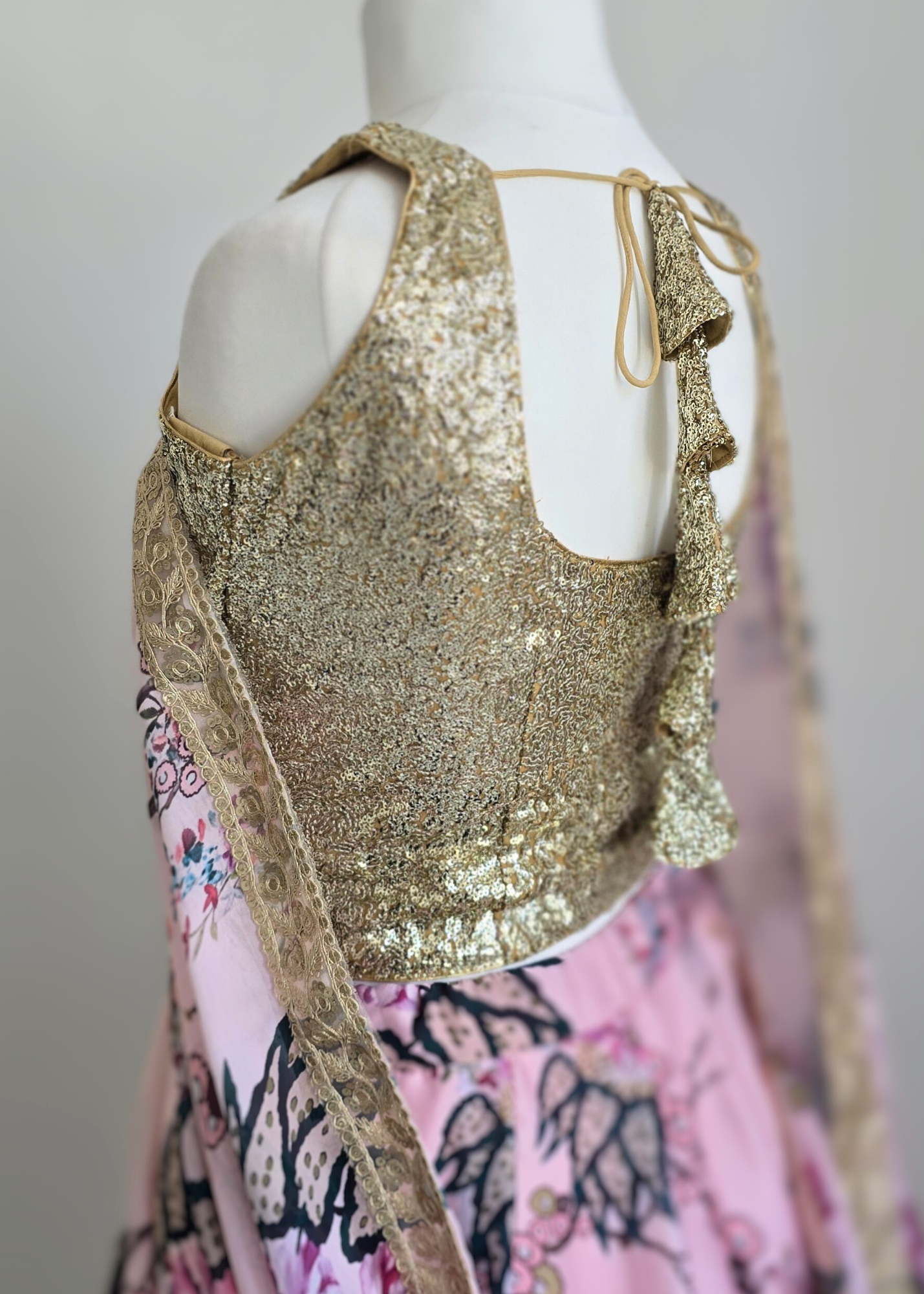 Gold Sequin Sleeveless Blouse Longer length with latkans (4-26)