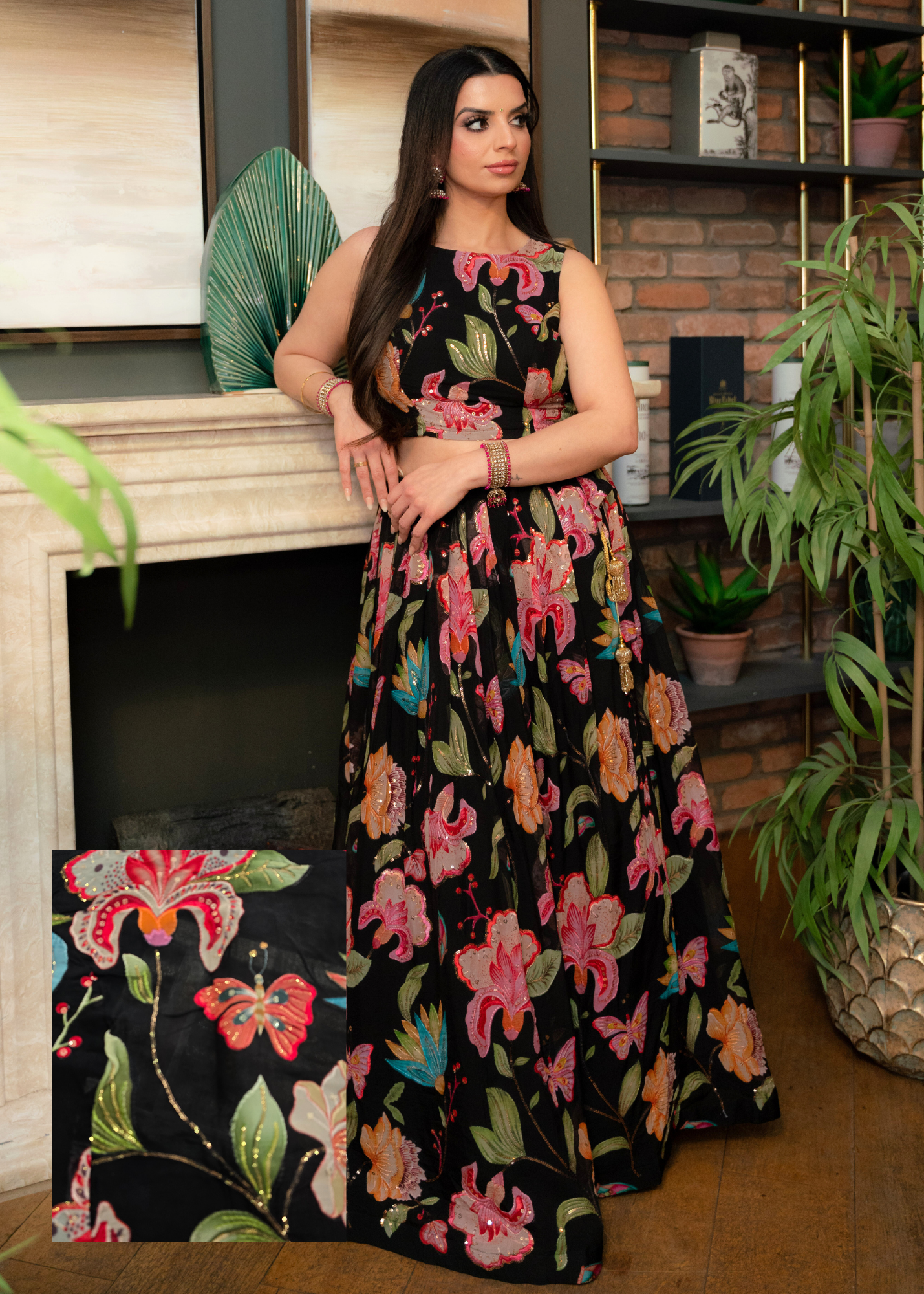 Lillianna Black Floral readymade skirt/lehnga (size 4-18)