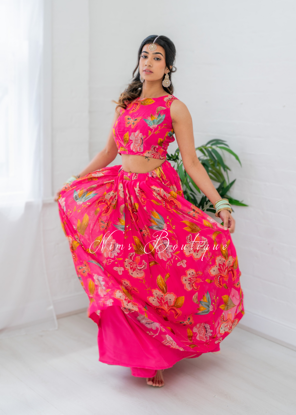 Lillianna Hot Pink Floral readymade skirt/lehnga (size 4-18)