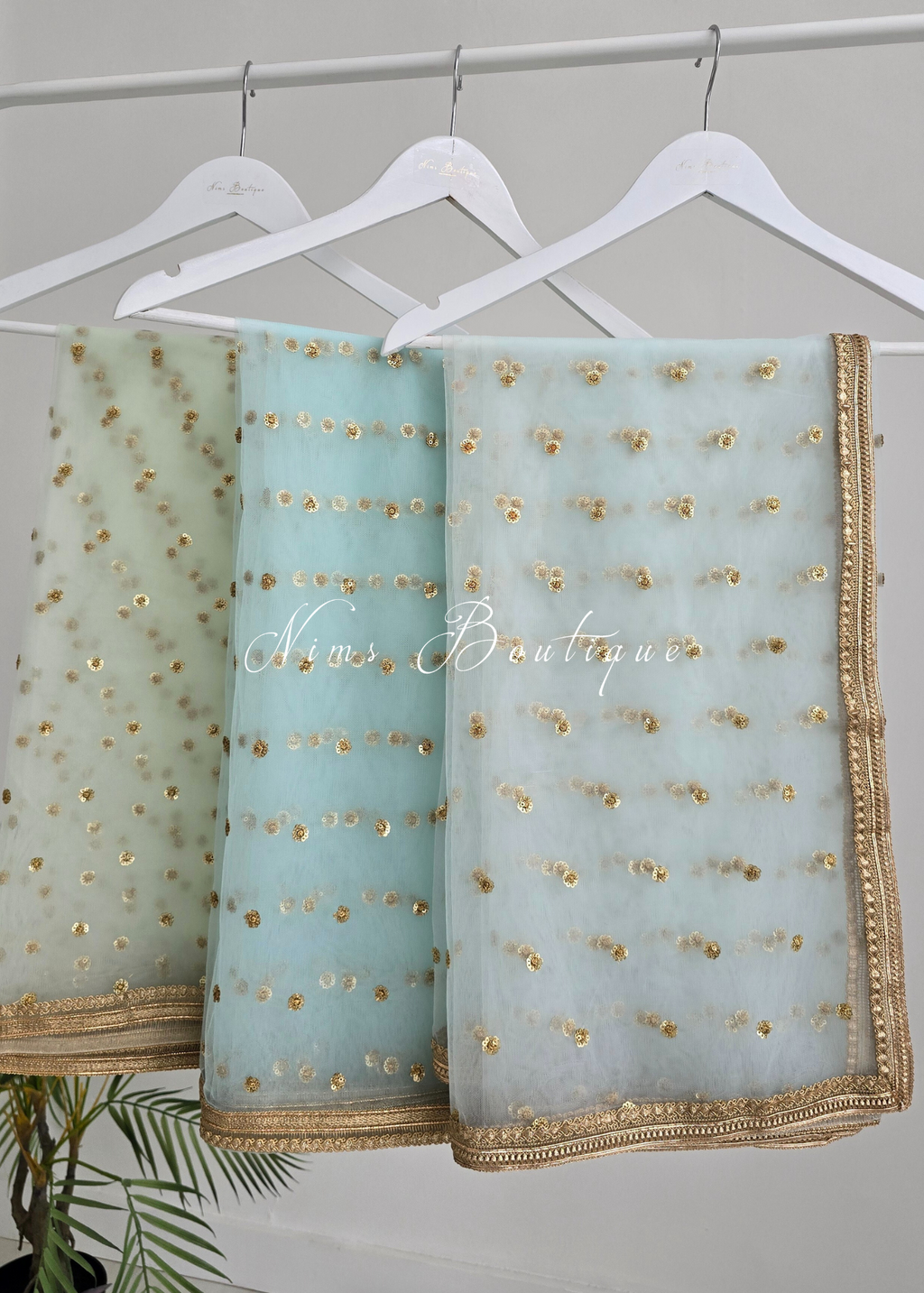 Luxury Light Blue Net Sequin Dupatta/Chunni