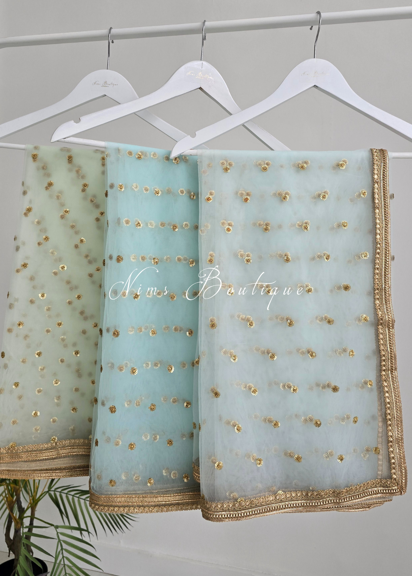Luxury Light Blue Net Sequin Dupatta/Chunni