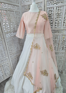 Peach Net Pearl Embellished Dupatta/Chunni with Pearl Edging
