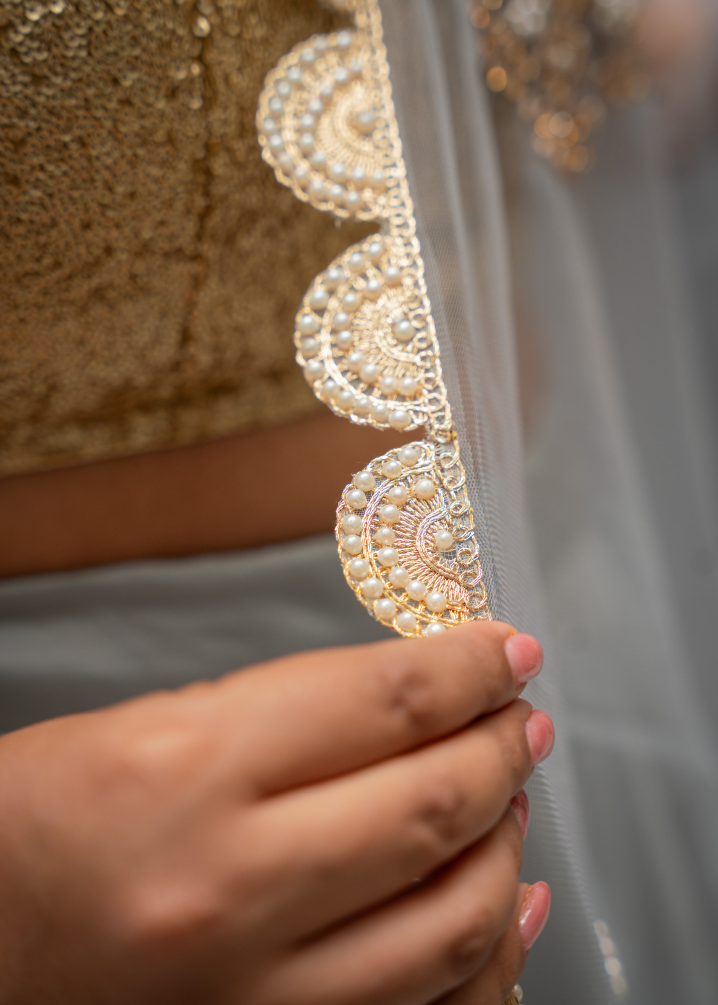 Pastel Grey Net Pearl Embellished Dupatta/Chunni with Luxury Pearl Edging (NPE4)