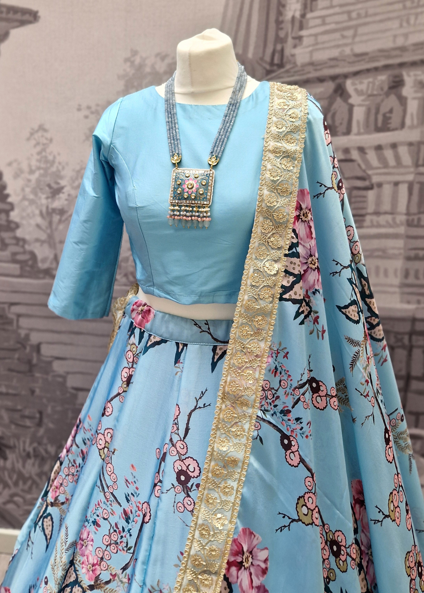 Sky Blue Silk Blouse with sleeves (size 4-18)