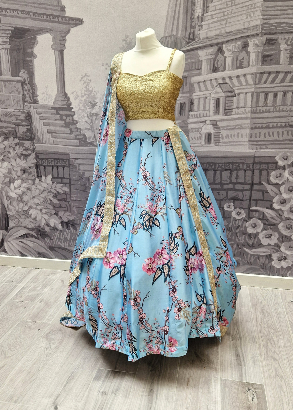 Sakura Satin Blue readymade skirt/lehnga (sizes 4-18)