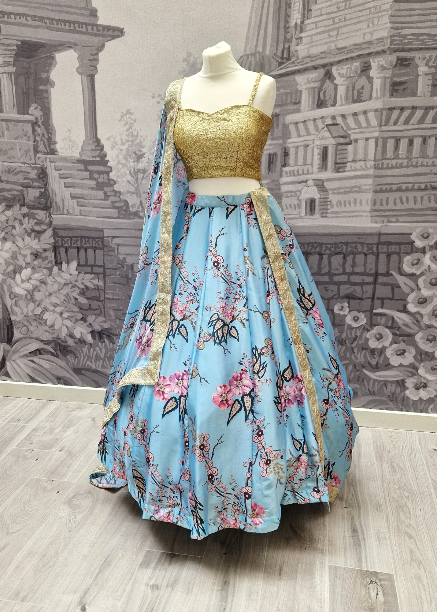 Sakura Satin Blue readymade skirt/lehnga (sizes 4-18)