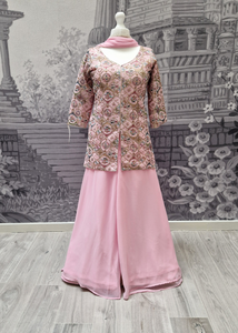 Pink Multicolour Embroidered Sharara Suit (Size 10-12)