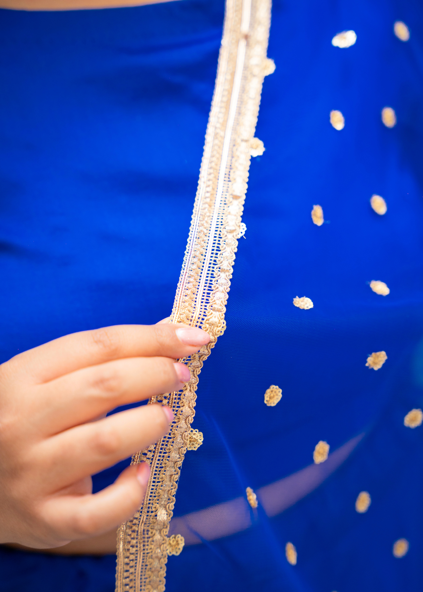 Luxury Royal Blue Net Sequin Dupatta/Chunni (LNS13)