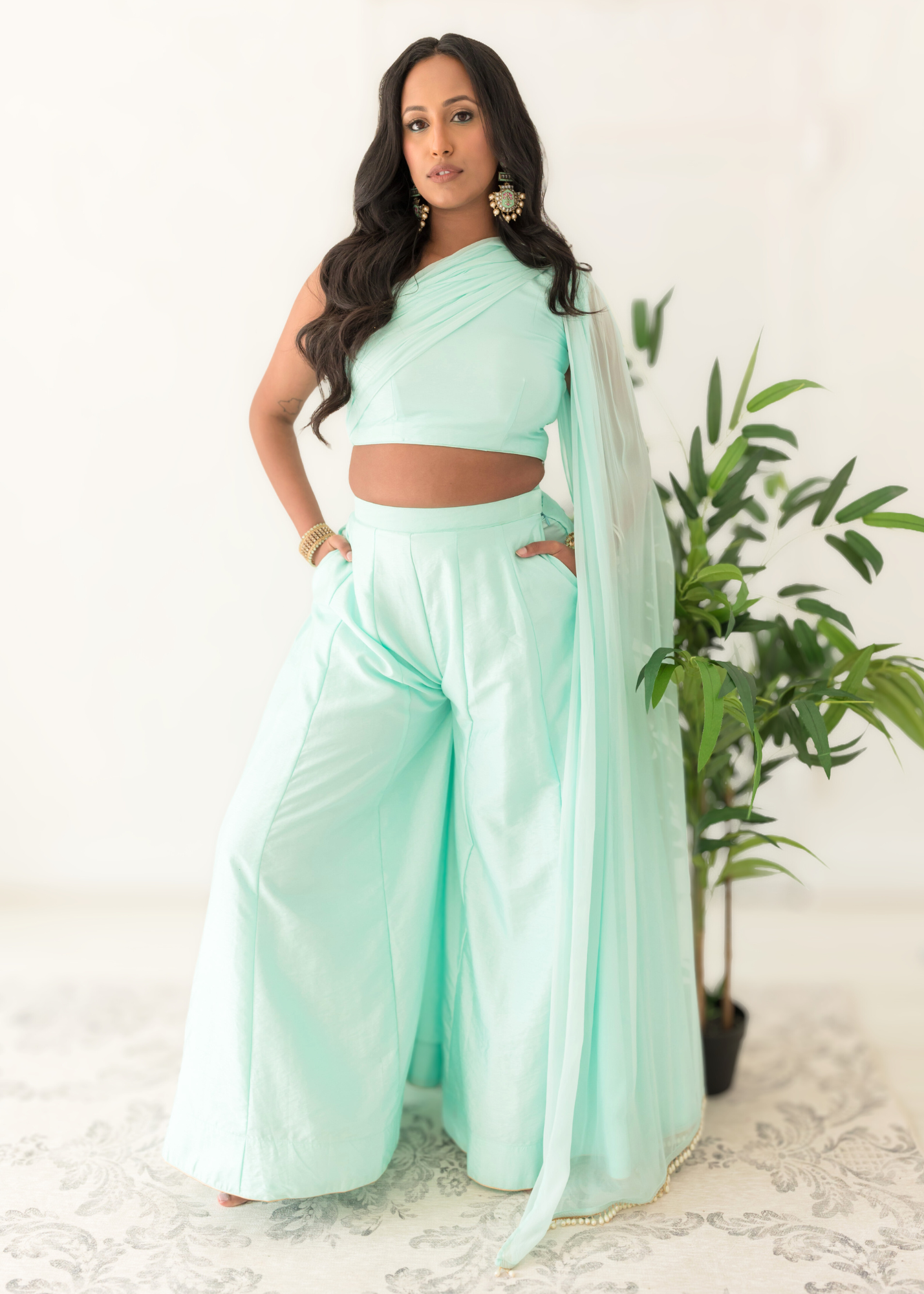 Arya Mint Luxury One Shoulder & Dupatta blouse (4-12)