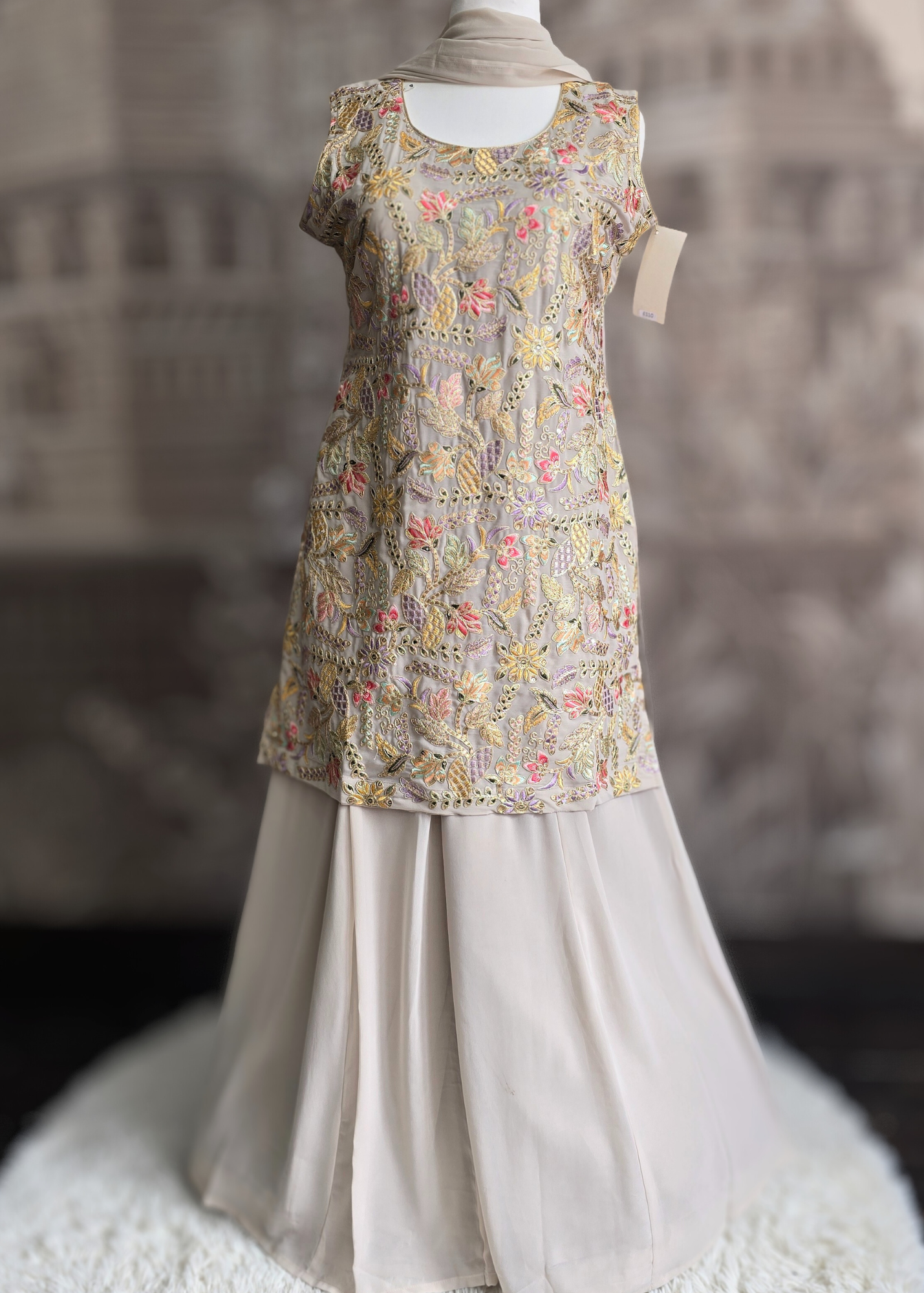 Light Grey Embroidered Sharara Suit (Size 16-20)