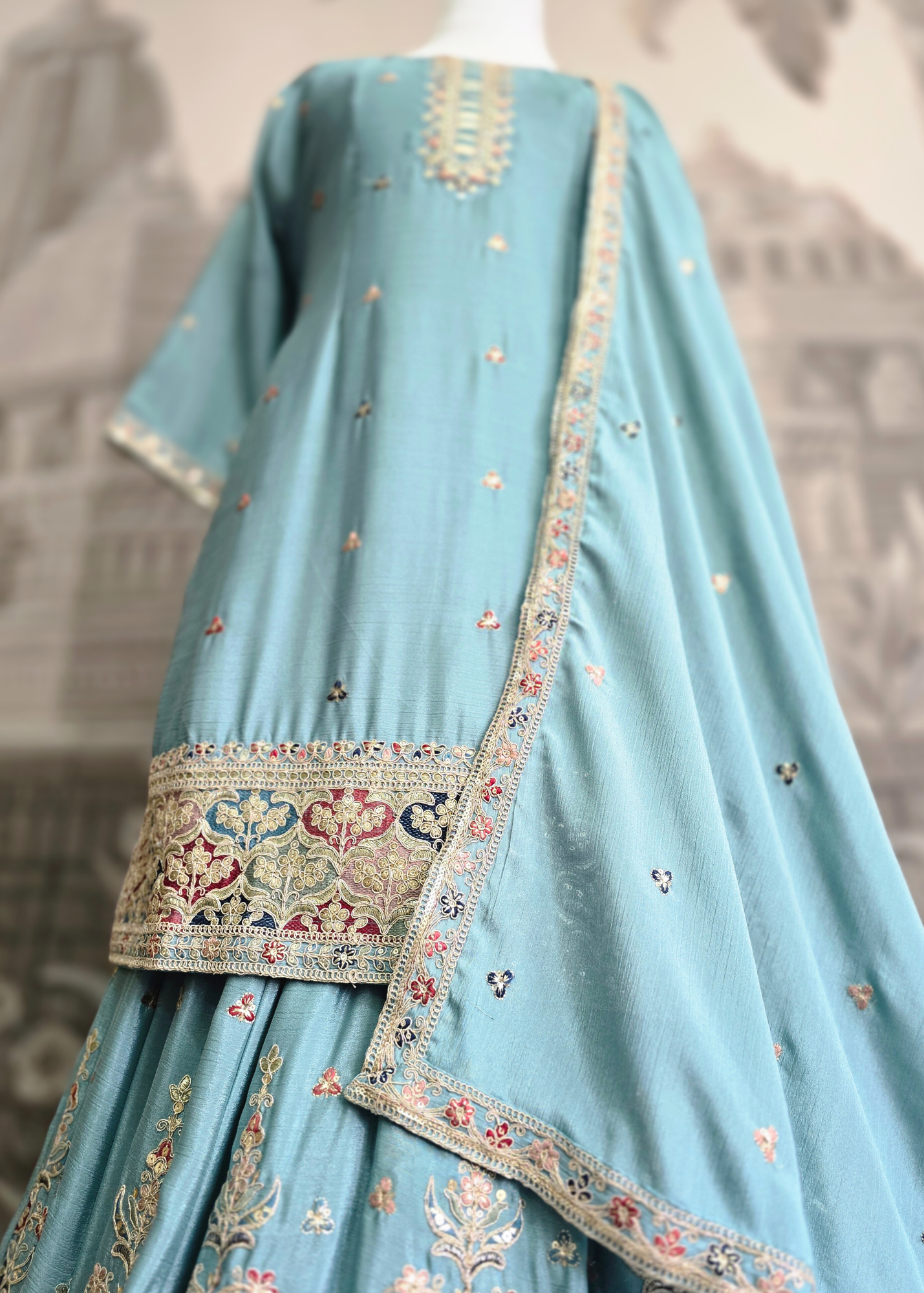 Luxury Blue Embroidered Sharara Suits (Sizes 16-20)