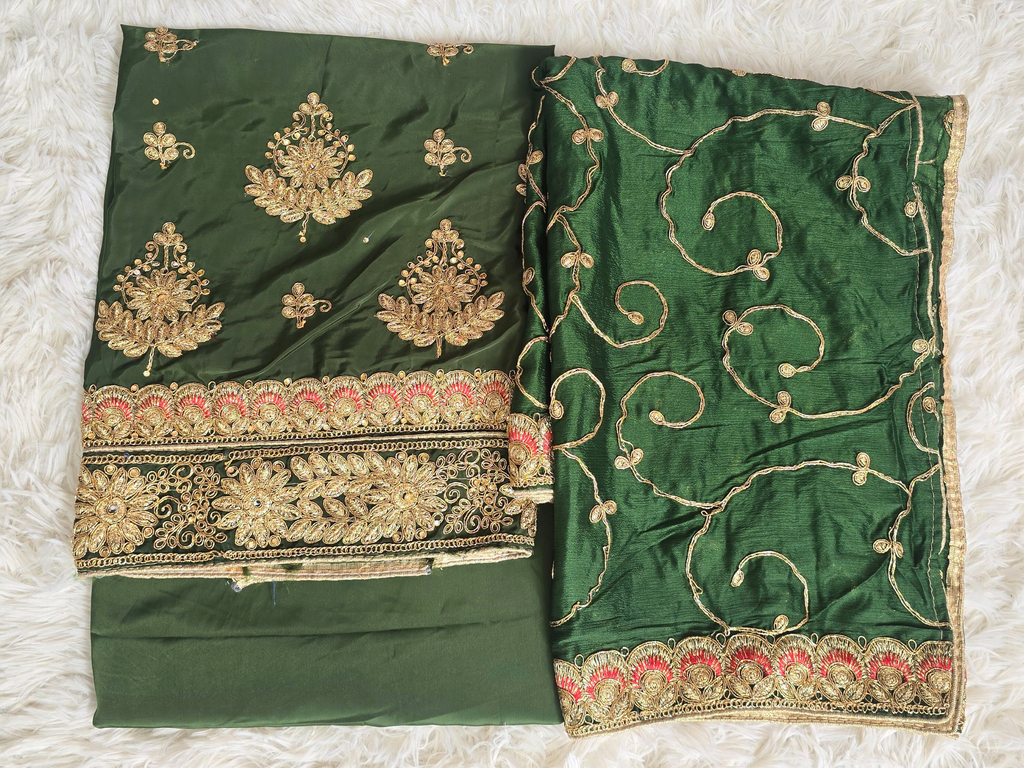 Unstitched Dark Green Embroidered Suit