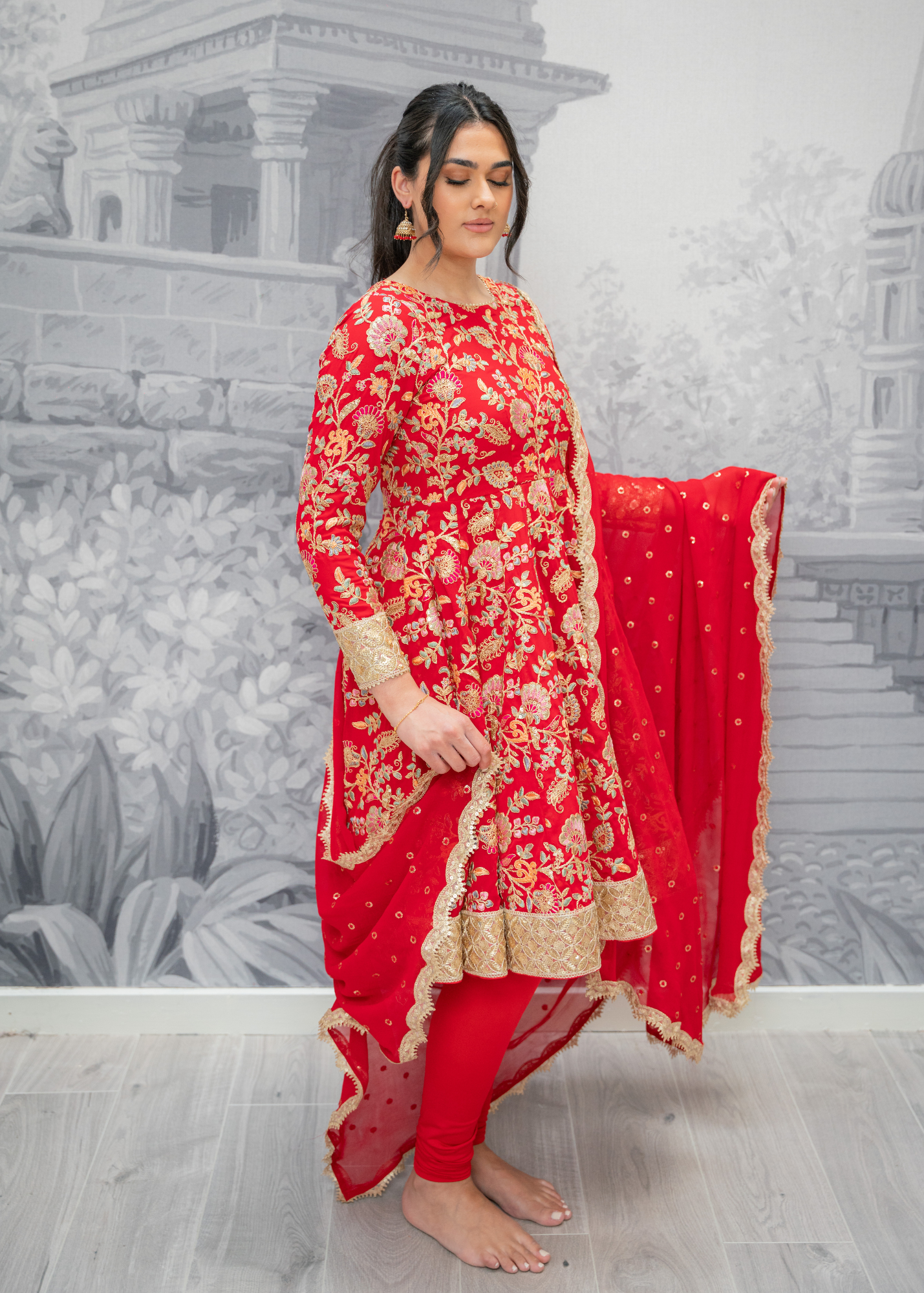 Amrita Red & Multicolour Anarkali Pajami Suit (sizes 6-10)