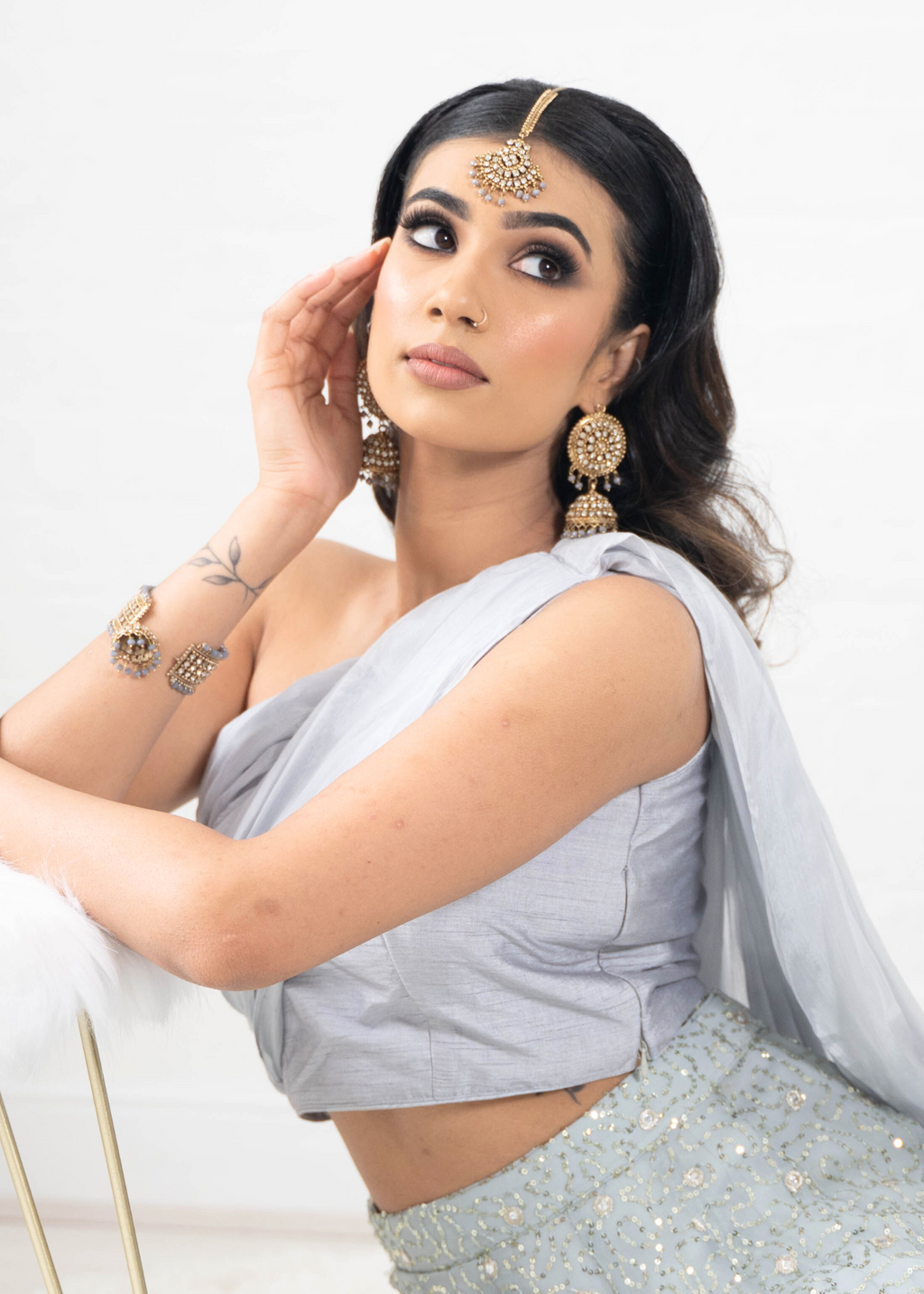 Arya Grey Luxury One Shoulder & Dupatta blouse (6-14)