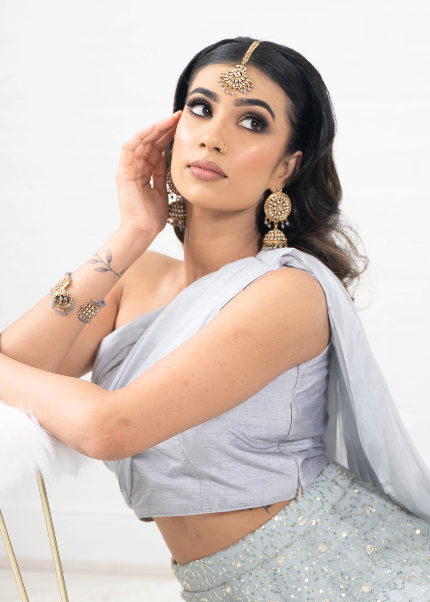 Arya Grey Luxury One Shoulder & Dupatta blouse (6-14)