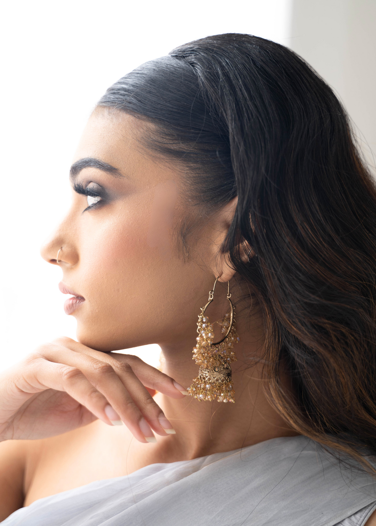Emilia Royal Antique Gold & Gold Bead Hoop Jhumka Earrings