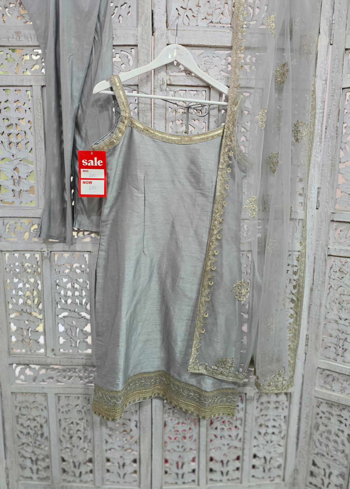 Grey Raw Silk Pajami Suit (Size 10-12)