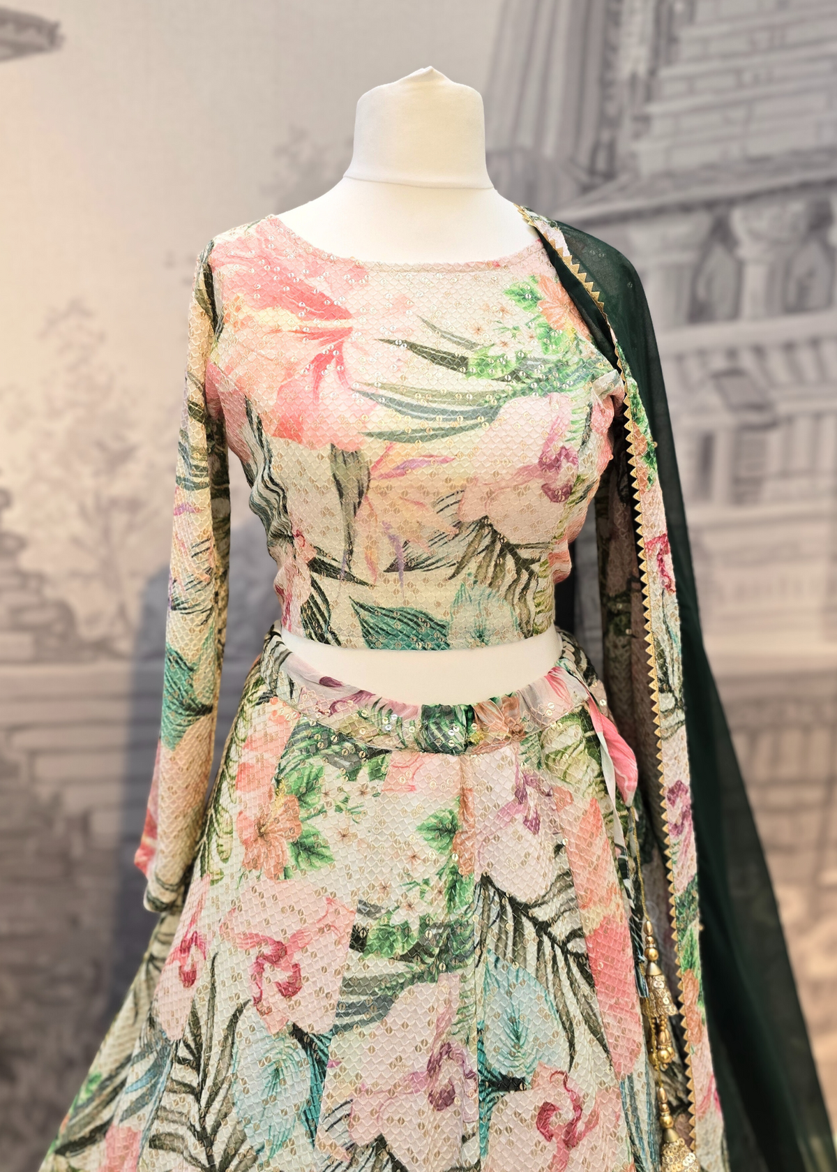 Isabella Long Sleeve Ivory & Green Floral Blouse